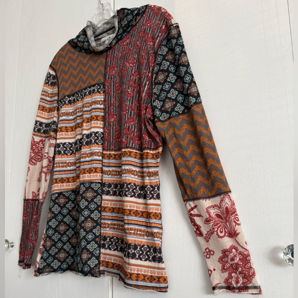 Sundance Patchwork Melody Top Bohemian Ls Cowl Neck Lightweight Knit Sz XL - Picture 7 of 14